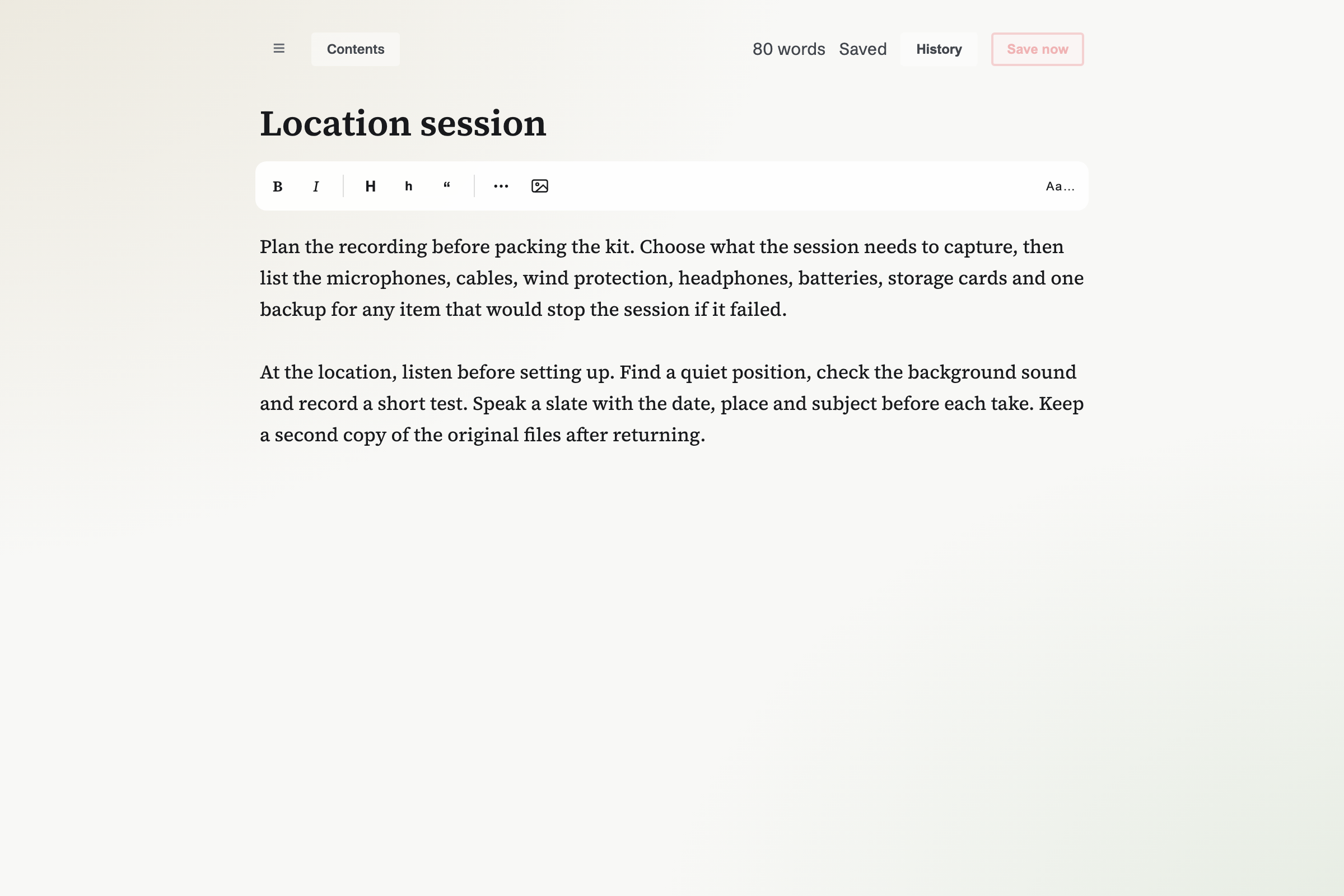 A chapter open in the Books editor, with its title, formatting toolbar and text.