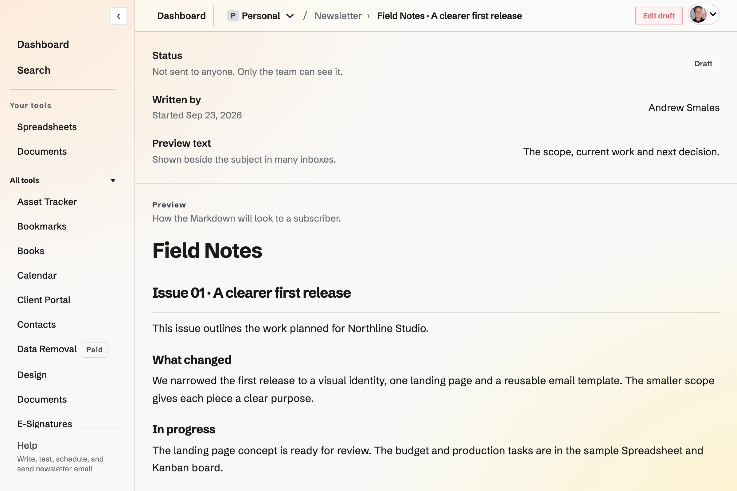 A rendered Magpie newsletter preview with a subject, issue heading and Markdown sections.