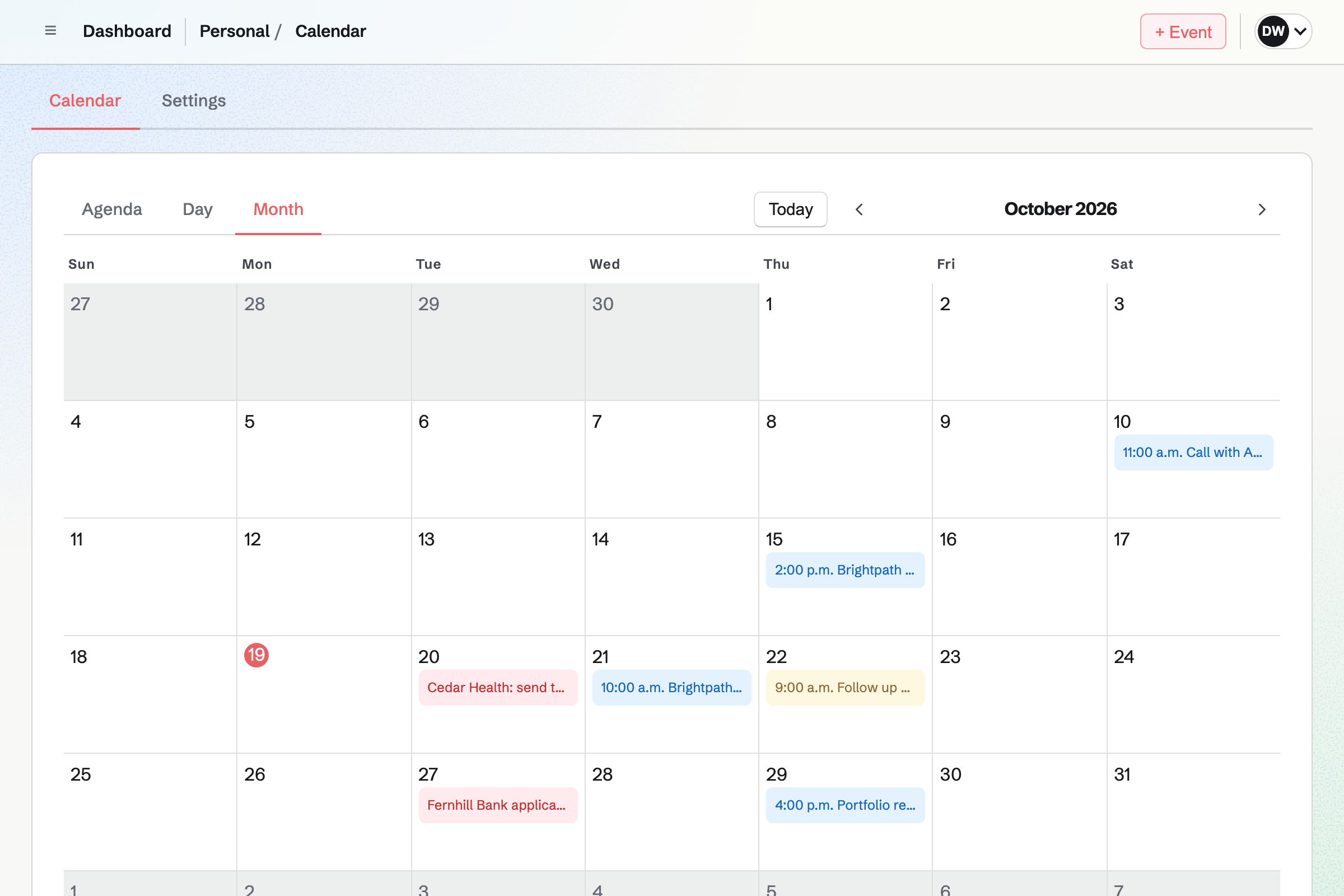 Dana’s Calendar for October: interviews, a portfolio review, recruiter calls and application closing dates.
