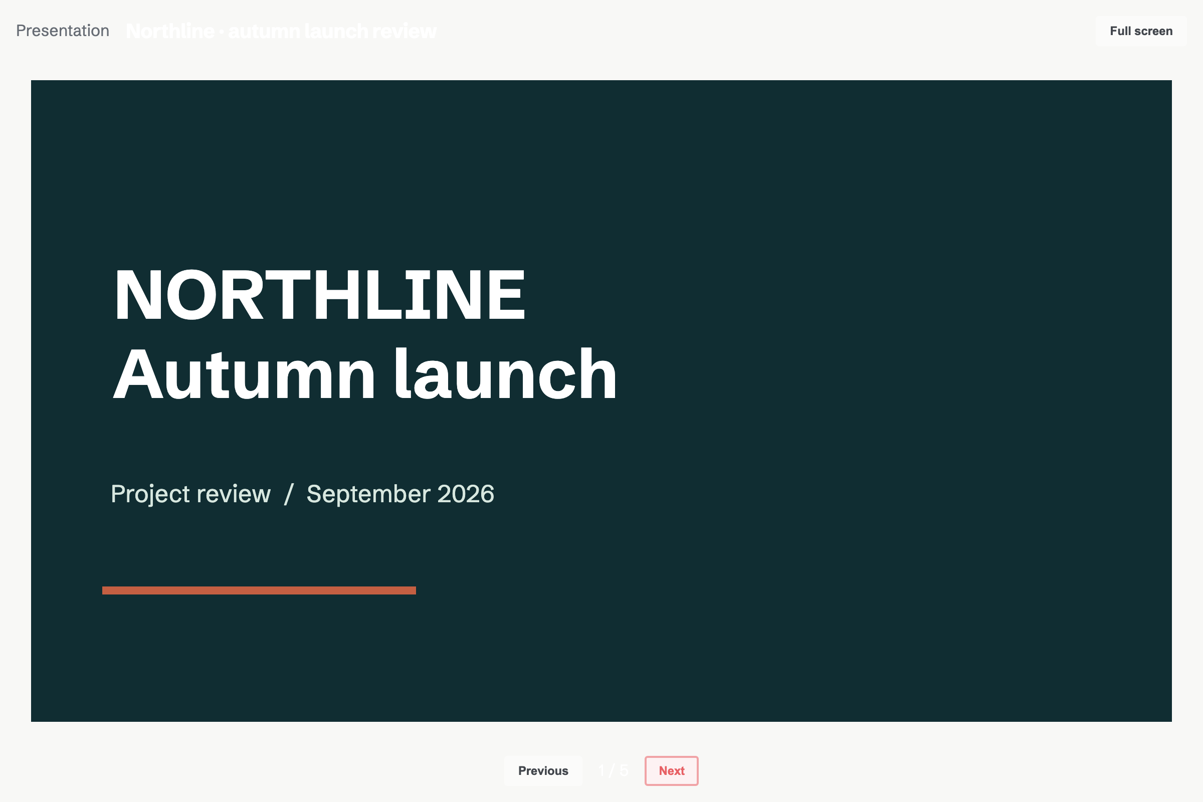 A finished presentation cover slide for an autumn studio launch.
